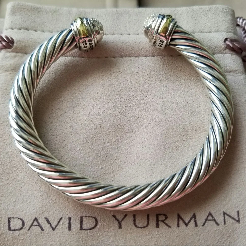 David Yurman 7 mm cable classic with pave diamonds and gold